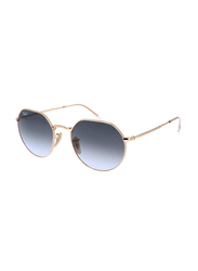 Ray-Ban Full Rim Jack Round Arista Gold Unisex Sunglasses, Blue Lens, RB3565, 53/20/145