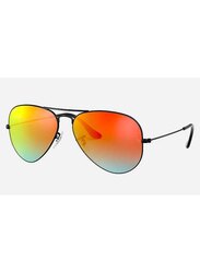 Ray-Ban Flash Full-Rim Aviator Polished Black Sunglasses Unisex, Mirrored Orange Lens, RB3025 002/4W, 58/14/135