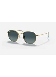 Ray-Ban Full-Rim Hexagonal Gold Sunglasses Unisex, Blue Lens, RB3548-N 9123/3M, 48/21/140