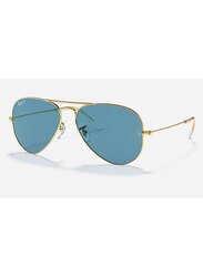 Ray-Ban Polarized Full-Rim Aviator Polished Gold Sunglasses Unisex, Blue Lens, RB3025 9196/S2, 55/14/135