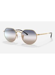 Ray-Ban Jack Full-Rim Round Polished Gold Sunglasses Unisex, Blue Lens, RB3565 001/GD, 51/20/145