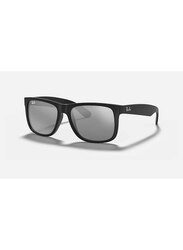 Ray-Ban Justin Full-Rim Square Matte Black Sunglasses Unisex, Mirrored Silver Lens, RB4165 622/6G, 58/17/140