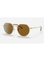 Ray-Ban Jack Full-Rim Round Polished Gold Sunglasses Unisex, Brown Lens, RB3565 9196/33, 53/20/145