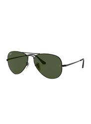 Ray-Ban Full Rim Aviator Metal Pilot Polished Black Unisex Sunglasses, Green Lens, RB3689, 55/14/140