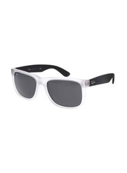 Ray-Ban Justin Full-Rim Rectangular Matte Clear Sunglasses Unisex, Grey Lens, RB4165 6512/87, 54/16/145