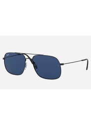 Ray-Ban Andrea Full-Rim Square Matte Black Sunglasses Unisex, Dark Blue Lens, RB3595 9014/80, 59/17/145