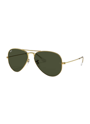 Ray-Ban Full Rim Aviator Pilot Polished Gold Unisex Sunglasses, Green Lens, RB3025, 50/14/135