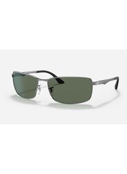 Ray-Ban Full-Rim Rectangular Polished Gunmetal Sunglasses Unisex, Green Lens, RB3498 004/71, 61/17/135