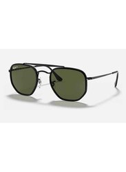 Ray-Ban Marshal Polarized Full-Rim Hexagonal Polished Black Sunglasses Unisex, Green Lens, RB3648 002/58, 52/23/145