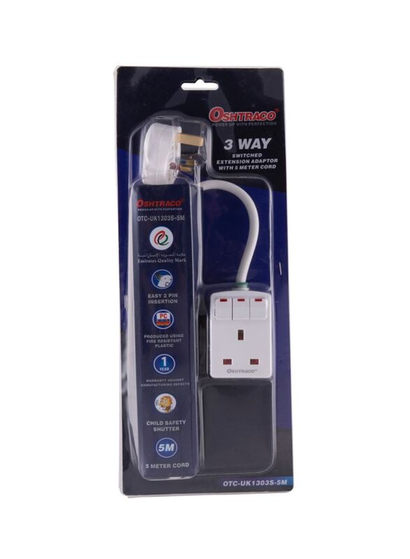 

Oshtraco 3-Way Extension Adapter with 5-Meter Cable, White