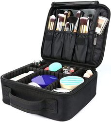 Makeup Travel Bag, Portable Travel Cosmetic Organizer Bag with Adjustable Dividers for Cosmetic Brushes Toiletry Jewellery Digital Accessories, Black.