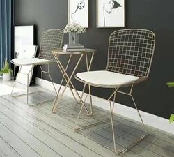 Yulan Modern Luxury Metal Living Room Table & Chairs Set, 3 Pieces, White/Golden