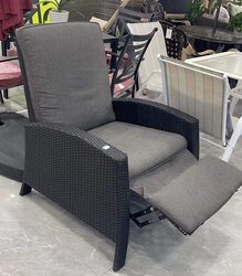 Yulan Wicker Black Metal Frame Recliner Chair with Cushioned Seat and Ottoman, Black/Brown/Khaki