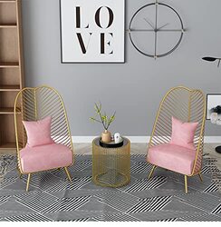 Yulan Modern Luxury Iron Golden Metal Living Room Table & Chair Set, Multicolour
