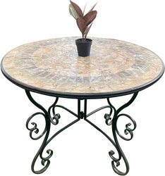 Yulan Round Side Coffee Table with Metal Frame, Black