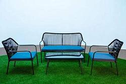 Aluminium Frame Woven Rope Patio Sofa Set, Multicolour