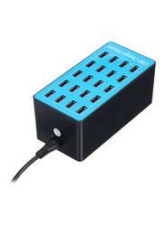 20-Port USB Protect Fast Charging Power Adapter, Black/Blue