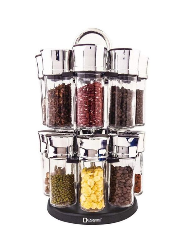 

Dessini Glass Spice Jar Set, 16 Pieces, Silver/Clear