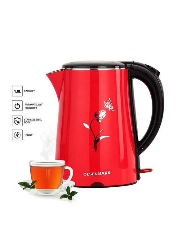

Olsenmark 1.8L Stainless Steel Electric Kettle, 1500W, OMK2355-1, Pink