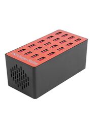 20-Port US Plug Wall Charging Station, Black/Red