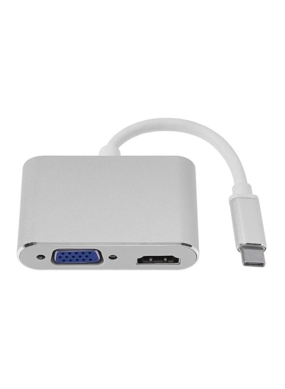 

Generic Mini Portable USB 3.1, USB Type-C to HDMI + VGA Output Splitter Converter Adapter, White