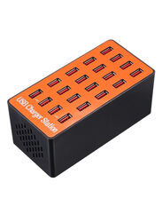 20-Port 100W Smart USB HUB Wall Charger, Black/Orange