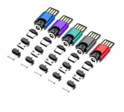 3 in 1 540° Magnet 9V/2A Fast Charge Data Cord Transfer Mini Charger for Apple iPhone 13/12 Micro/USB/C Type/C Lightning, Red