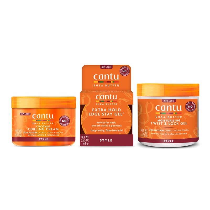 

Cantu Hair Treatment Kit, Coconut Curling Cream 340g + Edge Staygel 64g + Shea Butter Twist & Lockgel 370g