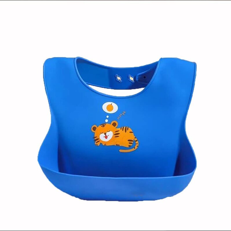 

Generic Fox Design 3D Silicone Baby Feeding Bibs with Wide Food Catcher Pocket, Blue