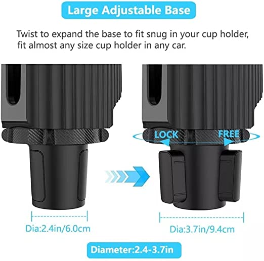 2 in 1 Multifunctional Car Cup Drink Holder, Expander Adjustable Detachable Food Tray, can extend to 9.4x8.3 inch, with flexible silicone phone slot