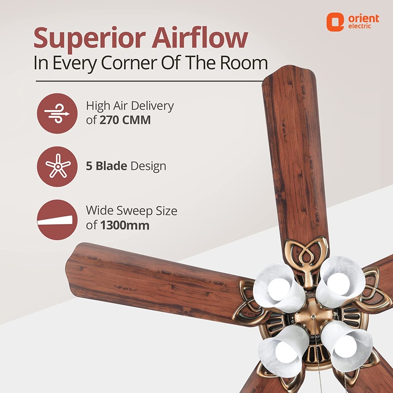 Orient Subaris Ceiling Fan, 80W, 1300CFA, Copper