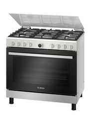 Bosch 125L 5 Gas Burner Free Standing Stainless Steel Range Cooker, HGV1D0V50M, Black/Silver