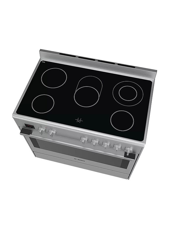 Bosch 112L 5 Zones Electric Free Standing Stainless Steel Range Cooker, HCB738357M, Black/Silver