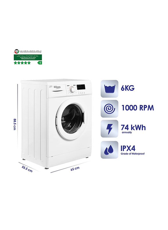 Super General 6Kg Front Loading Washing Machine, 1000 RPM, 6100-NLED, White