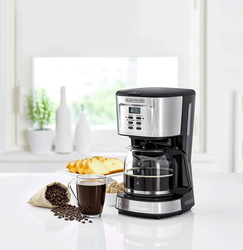 Black+Decker 1.5L 12 Cup Drip Programmable Coffee Machine, 900W, DCM85-B5, Silver/Black