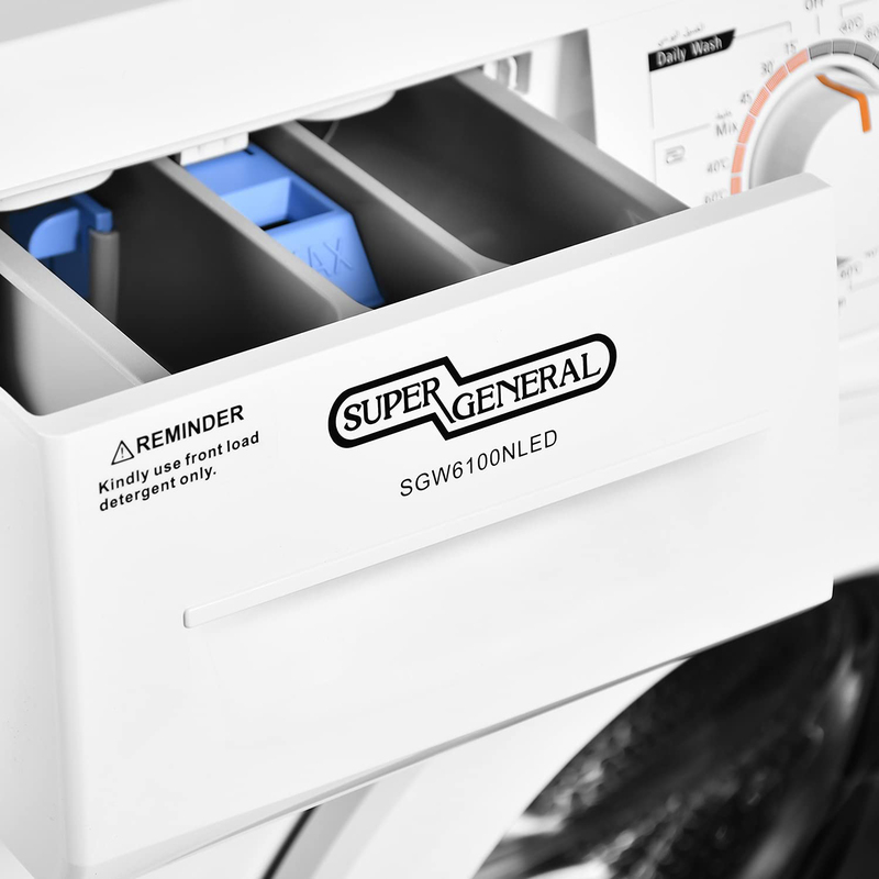 Super General 6Kg Front Loading Washing Machine, 1000 RPM, 6100-NLED, White