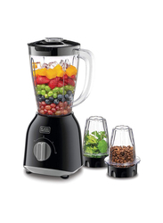 Black+Decker 1.5L Blender with 2 X Grinder Mills, 400W, BX365-B5, Black