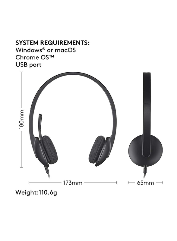 Logitech H340 USB Cable On-Ear Noise Cancelling Stereo Headset, Black