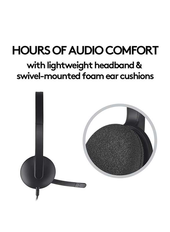 Logitech H340 USB Cable On-Ear Noise Cancelling Stereo Headset, Black