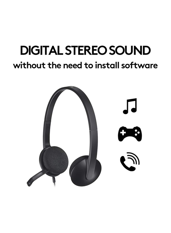 Logitech H340 USB Cable On-Ear Noise Cancelling Stereo Headset, Black