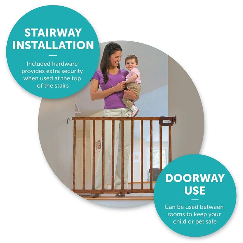 summer infant stylish & secure deluxe wood top of stair gate