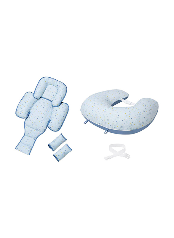 

Clevamama 4-Piece Nursing Pillow & Baby Nest Set, Dark Blue/ Light Blue