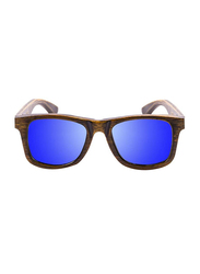 Ocean Glasses Nelson Polarized Full-Rim Square Bamboo Black Frame Sunglasses Unisex, Revo Blue Lens