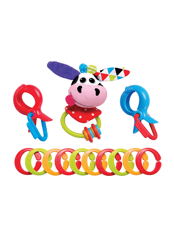 

YooKidoo Clips Rattle N Links Car Seat Accessories, Cow, Multicolor
