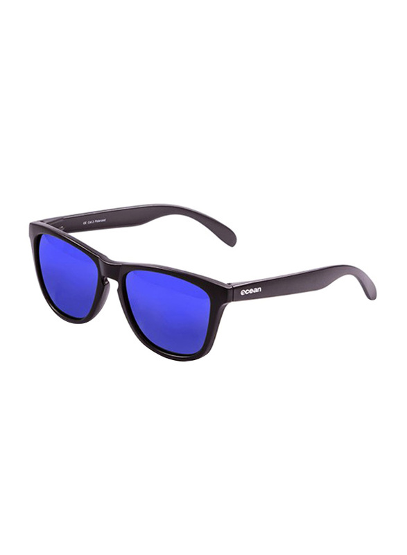 

Ocean Glasses Sea Polarized Full-Rim Square Matte Black Up & Blue Transparent Down Frame Sunglasses Unisex, Blue Revo Lens