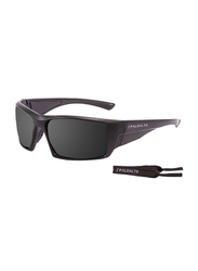 Ocean Glasses Biarritz Polarized Full-Rim Rectangular Shiny Black Frame Sunglasses Unisex, Smoke Lens