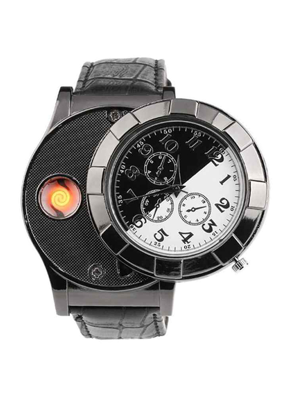 Huayue Analog USB Lighter Watch for Men with Rubber Band, Chronograph, AEWL004WQ, Black