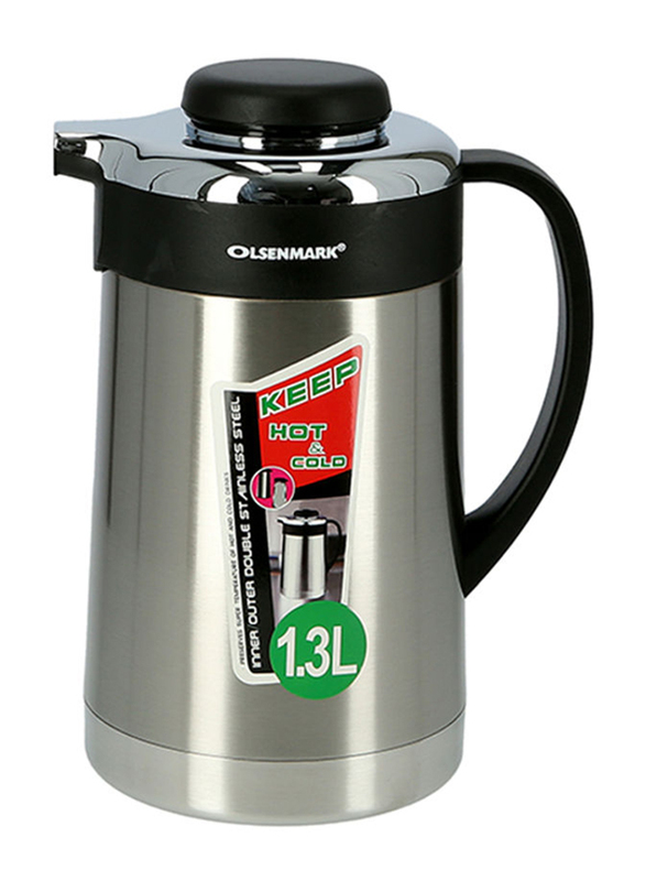 Olsenmark 1.3 Ltr Ultramax Stainless Steel Thermos, Silver/Black