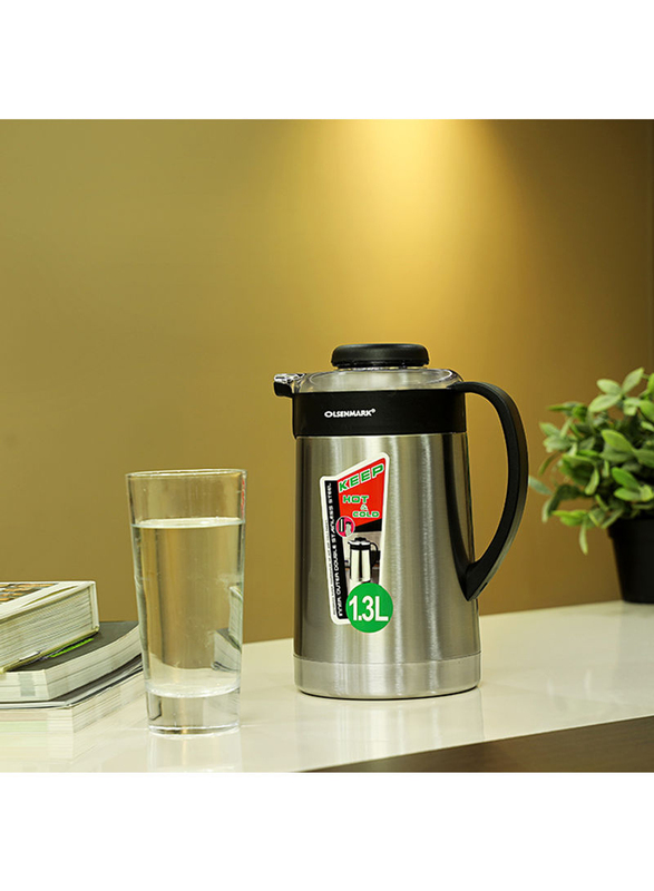 Olsenmark 1.3 Ltr Ultramax Stainless Steel Thermos, Silver/Black