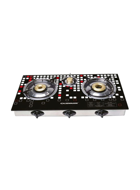 

Olsenmark 3 Burner Glass Top Gas Stove, OMK2224, Black/Silver
